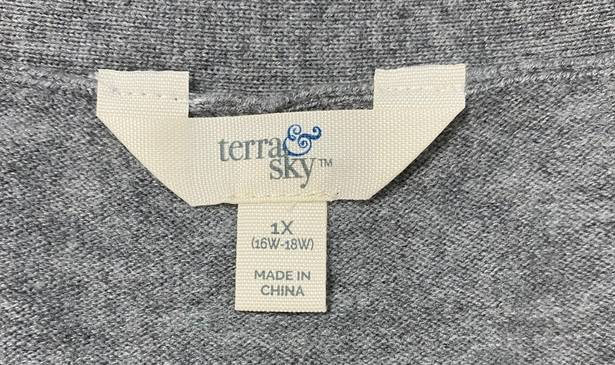 Terra & Sky women 1X 16W-18W sweater vest lightweight v-cut grey