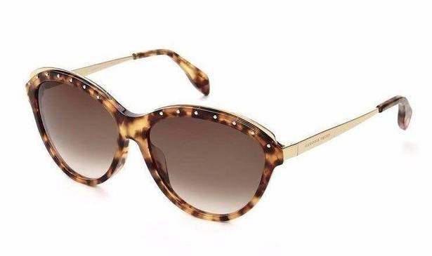 Alexander McQueen women’s AMQ 4241/S tortoise Havana gold cat-eye sunglasses