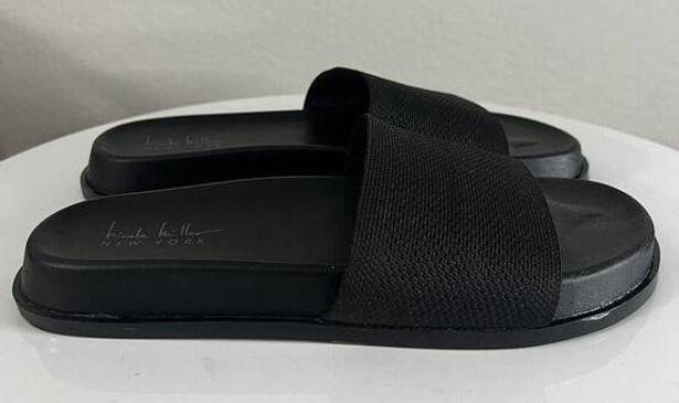 Nicole Miller  Costa Slide Sandal Black Fabric Upper Slip On Open Toe Women's 9