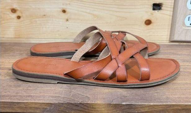 American Eagle  Women's Size 10 Leather Slide Strappy Sandals Brown Durable Soles