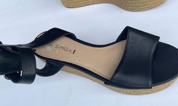 Via Spiga  Nemy Black Leather Ankle Strap Platform Espadrilles Sandals, 9