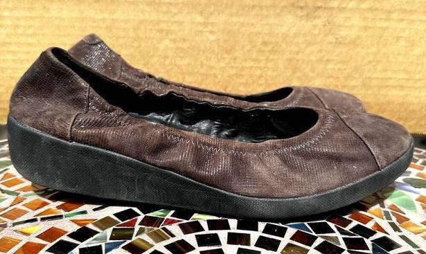 FitFlop  Snake Embossed Ballerina Flat F-Pop Slip On Casual Leather Brown 41 10.5