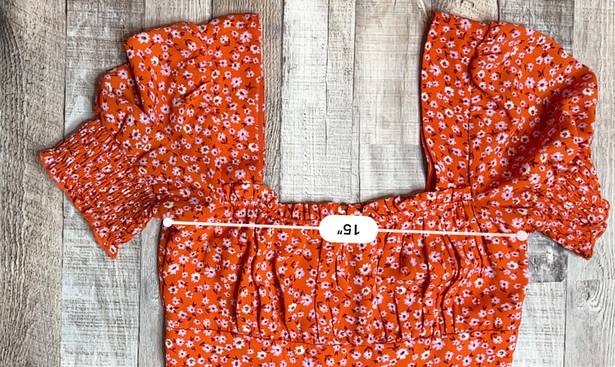 Trixxi Clothing Company Orange Smocked Floral Square Neck Empire Dress sz Medium