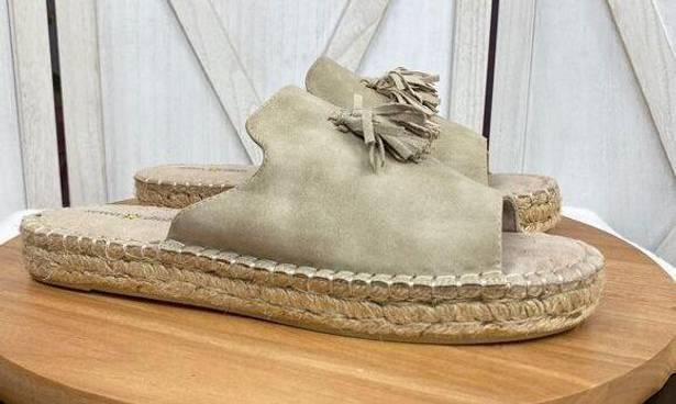 Seven Dials  Wendelle Faux Suede Tasseled Espadrille Slide Sandal Stone Beige 11