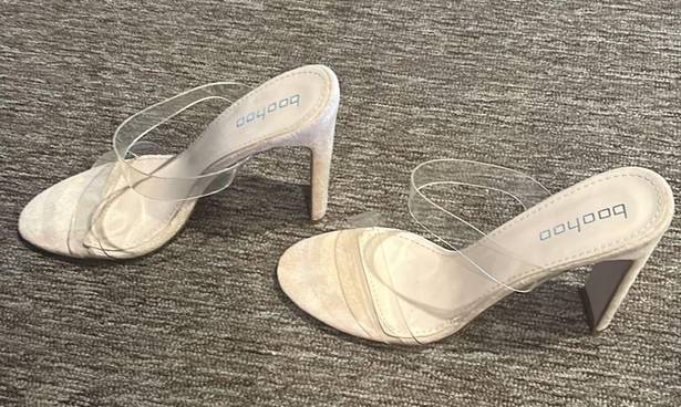 Boohoo  Clear Strap Suede Heels size 8