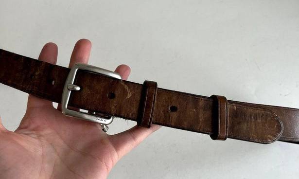 Coach  Worn in Brown Genuine Leather Square Buckle Embossed Logo Belt - XL
