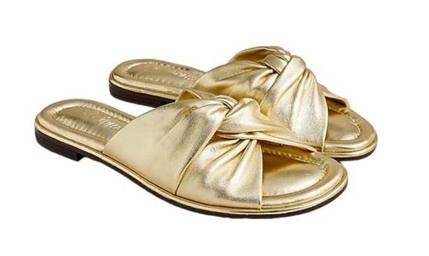 J.Crew  Leather Menorca Padded Twist Knot Flat Sandals Gold Metallic Size 7