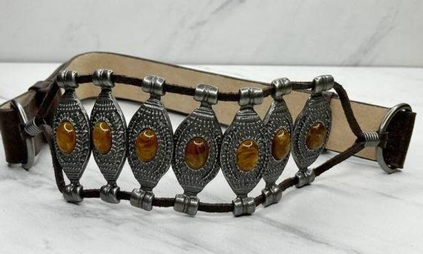 Chico's  Vintage Brown Boho Cabochon Studded Belt Size Small S Medium M Womens