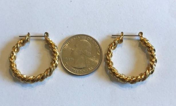 Twisted Vintage  Rope Gold Tone Hoop Pierced Earrings