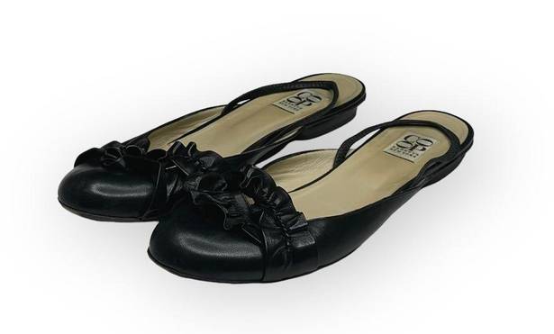 Barney’s New York HTF: Barneys New York Coop ꧁ Slingback Ruffled Leather Ballet Flats ꧂ Black