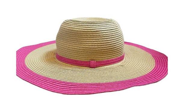 Charlie Paige Charlie‎ Paige Wide Brim Floppy Contrast Bright Pink Straw Sun Hat