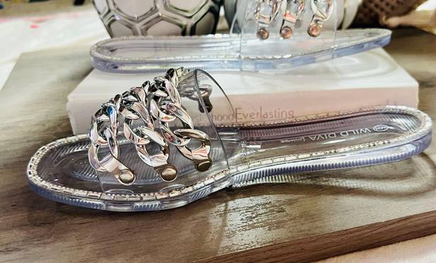 Wild Diva Lounge NEW Chained Clear Jelly Slides