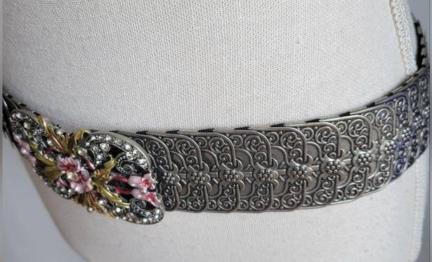 Vintage Y2K 90's Silver Metal Rhinestone Cowgirl Stretch Concho Belt One Size