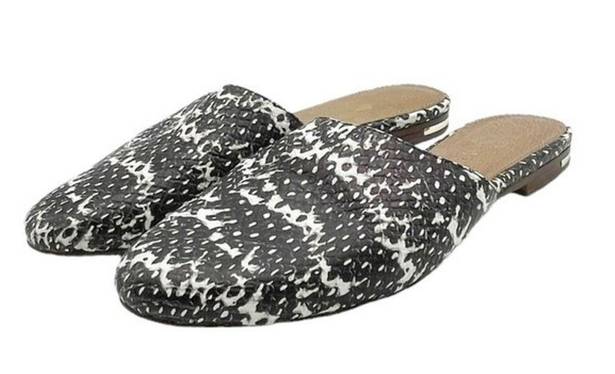 Parker Yosi Samra  Mules Gray Snake Embossed Leather Open Back Flats Women’s Sz 7