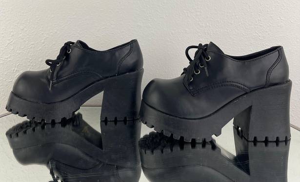 Soda Vintage Y2K Black Faux Leather Chunky Platform Lace Up Heeled Oxford Shoes