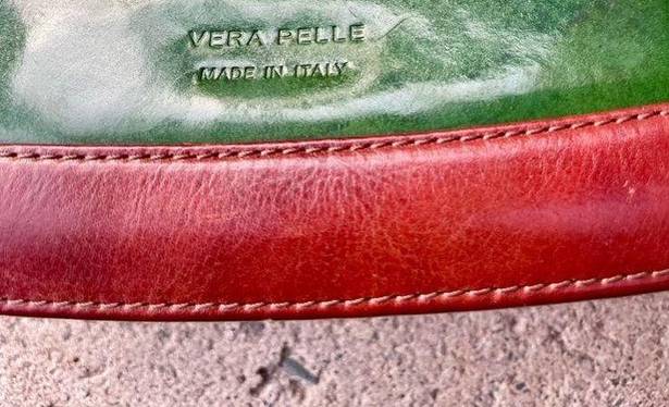 Vera Pelle Vintage Purse Di  Green Leather Dome Satchel Crossbody Made in Italy.