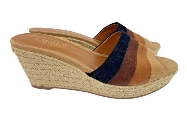 Ralph Lauren LAUREN  Karlia Suede Leather Slip On Espadrille Wedge Heels Womens 8