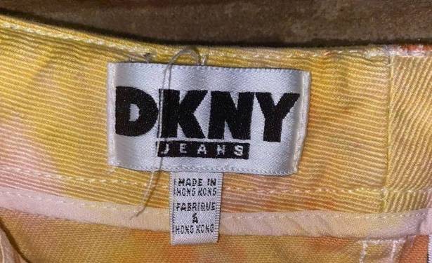 DKNY  Custom Tie Dye Orange Yellow Mini Denim Skirt