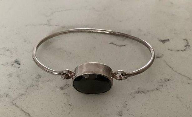 Onyx Vintage Haribou black  sterling bangle bracelet 925 Scandinavian Danish MCM