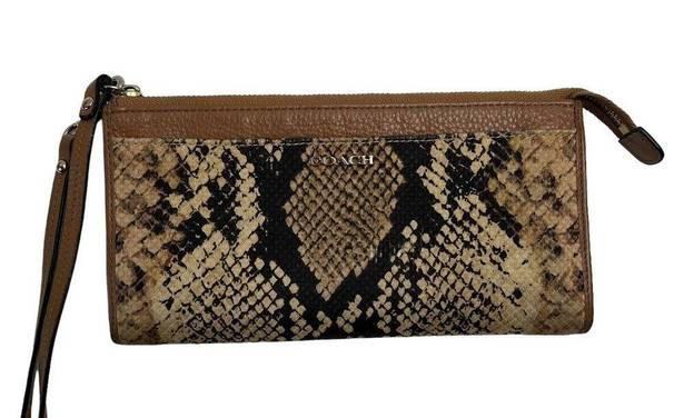 Coach  Madison Python Snake Print Zippy Wallet Wristlet Light Gold Natural Beige