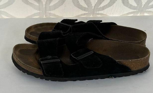 Birkenstock  Arizona Two Straps Black Suede Slide Sandals Womens Size 38 EU 7 US