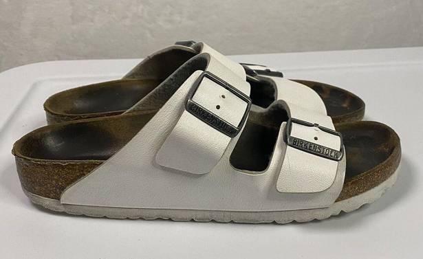 Birkenstock  Arizona White Leather Birko-Flor Slide Sandals EU 39 US L 8