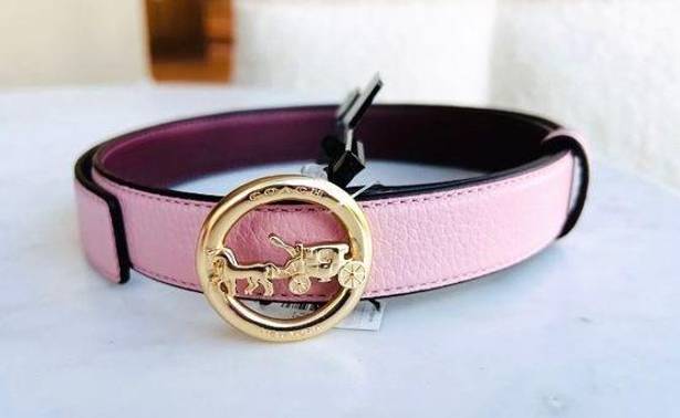 Coach  Horse & Carriage Signature Buckle Belt, Pink, Size Small $128