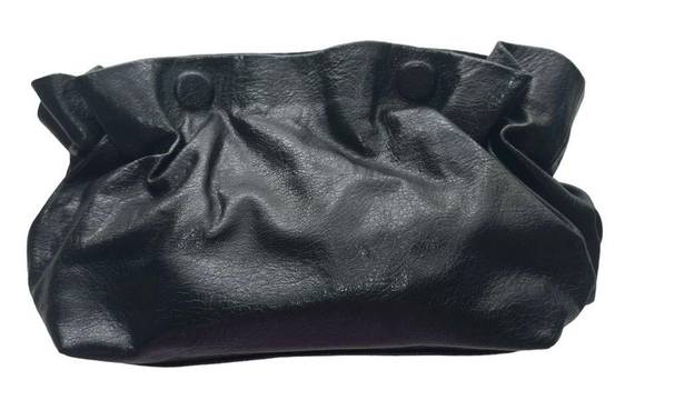 Anthropologie BY  Black Faux Leather Jory clutch Ruffle Compact Dressy Handbag