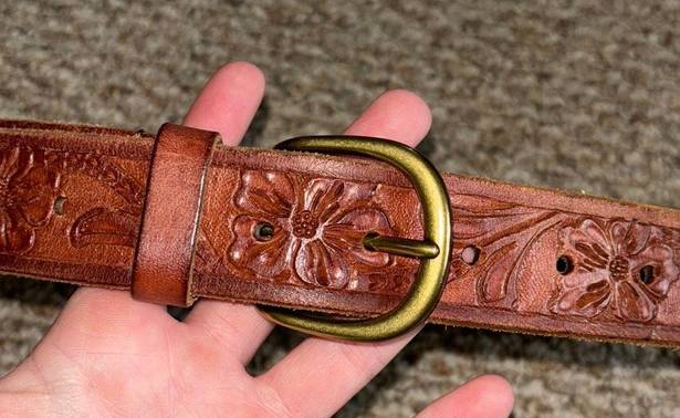 American Eagle brown tooled floral genuine buffalo leather belt