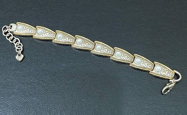 Brighton Retired Vintage  2-tone Gold & Silver Rhinestone Ornate Link Bracelet