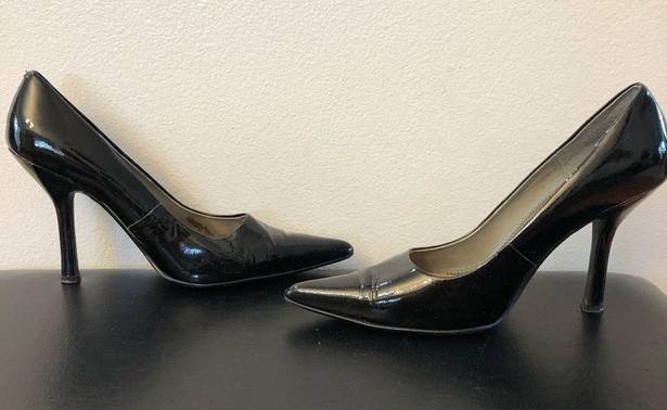 BP . Leather lacquered black women's stiletto heels