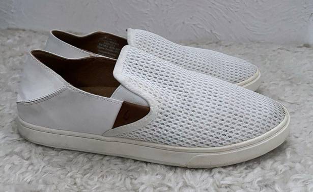 Olukai  Pehuea Slip On Mesh Loafers Womens White Tan Comfort Casual SZ 8.5