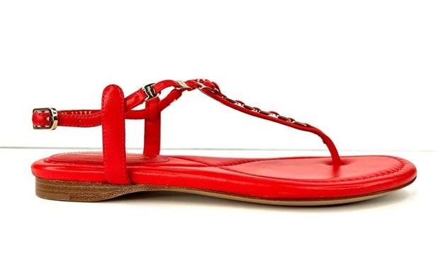 Salvatore Ferragamo  TAHITI CORAL LEATHER T-STRAP FLAT SANDALS SIZE 6