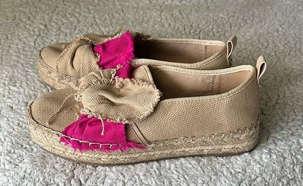 Sam Edelman  Women's 8 Cabrera Taffeta Canvas Espadrille Shoe Beige Pink Coastal