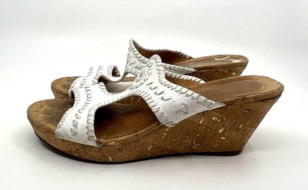 Jack Rogers  White Leather Cork Wedge Sandals Women's 7.5 US