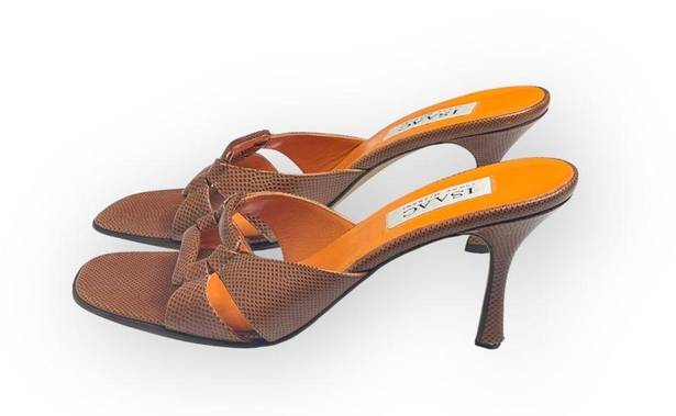 Isaac Mizrahi new  ⌘ Open Vamp Lizard Kitten Heel Mule Sandals ⌘ Orange Brown 10