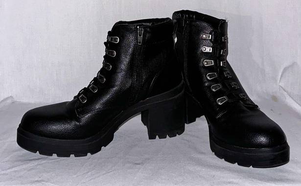 No Boundaries Womens Black Combat Boots Y2K Chunky Heel Lace Up Black Boots Size