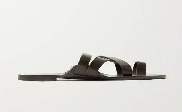 The Row  Kris Leather Sandals in Espresso Brown 41 With Box Womens Slides