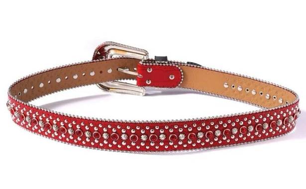 NEW RHINESTONE EMBELLISHED RED SILVER FASHION BELT