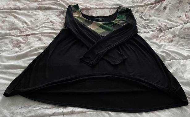 Forever 21 Vintage Y2K  Black Tunic with Green Plaid Detailing, size S Made in USA