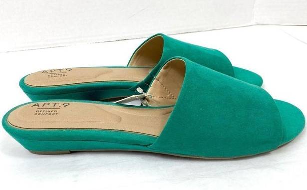 Apt. 9  Bellus Bright Green Faux Suede Wedge Mules Slide Sandals