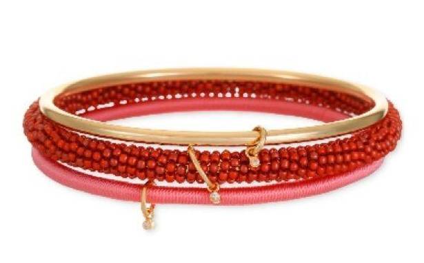 INC  Gold-Tone 3-Piece Set Pave Charm Seed Bead & Thread-Wrapped Bangle Bracelets