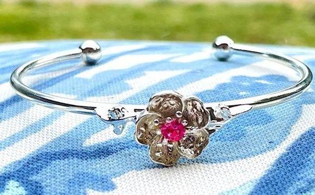 Blossom Cherry  sakura flower bracelet adjustable new gift silver pink october