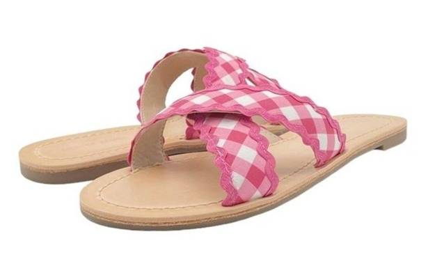 Draper James NIB  Piper Flat Sandals in Raspberry Pink Gingham Women's Size 8