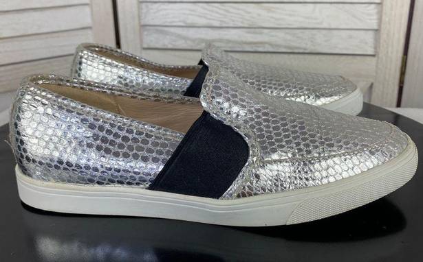 Nine West  Bonkers Embossed Metallic Slip On Sneaker Silver Black 7