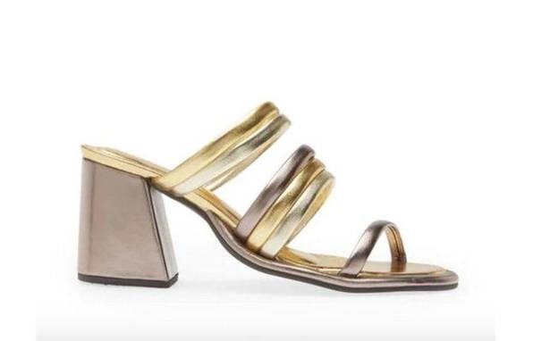 Farm Rio  Block Heel Slide Sandal Gold Silver Womens Size 6