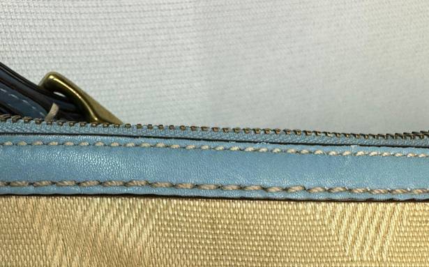 Coach Blue & Tan Legacy Double Pockets Turn Lock Satchel Canvas & Leather #13102