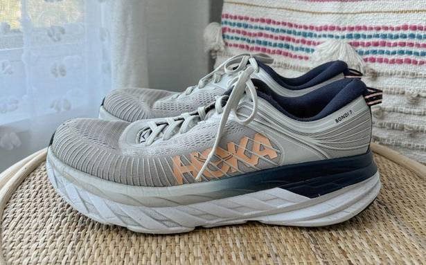 Hoka  One One Bondi 7 Lunar Rock Black Iris Road-Running Sneakers Size 9.5 Wide