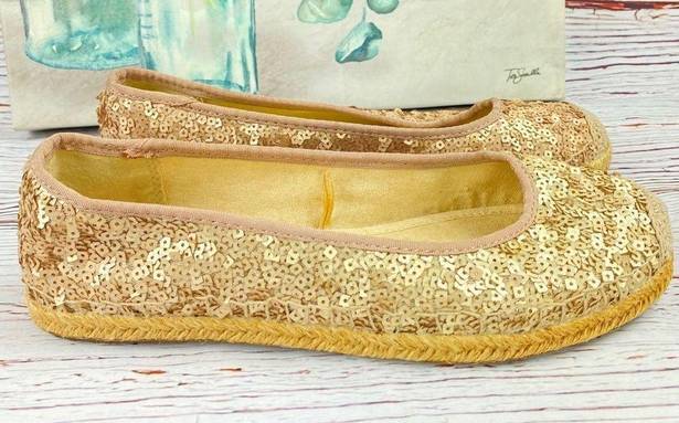 SO  Round Toe Ballet Flats Sequin Espadrille Blush Gold Size 8