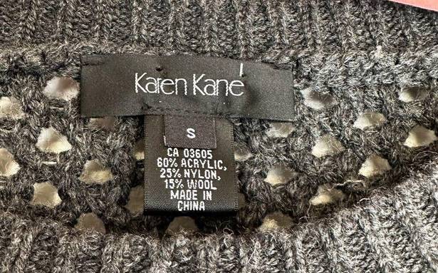 Karen Kane  Wool Sweater Gray Open Knit Crochet Sweater